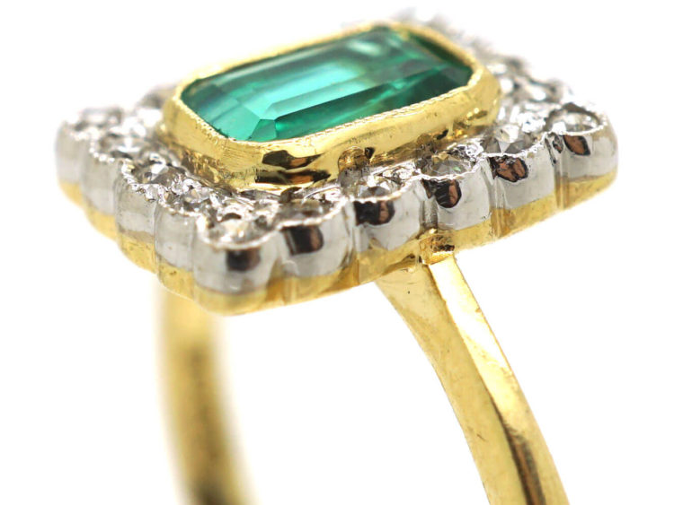 18ct Gold, Emerald & Diamond Rectangular Ring