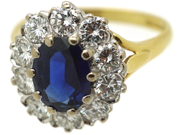 18ct Gold, Sapphire & Diamond Oval Cluster Ring