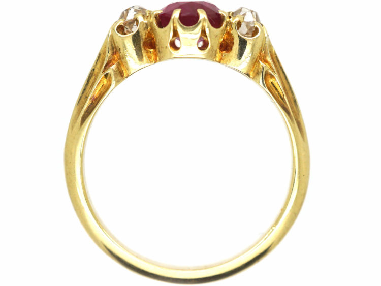 Victorian 18ct Gold, Burma Ruby & Diamond Three Stone Ring