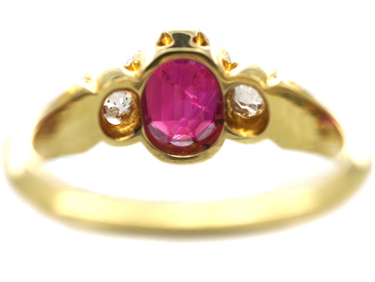 Victorian 18ct Gold, Burma Ruby & Diamond Three Stone Ring
