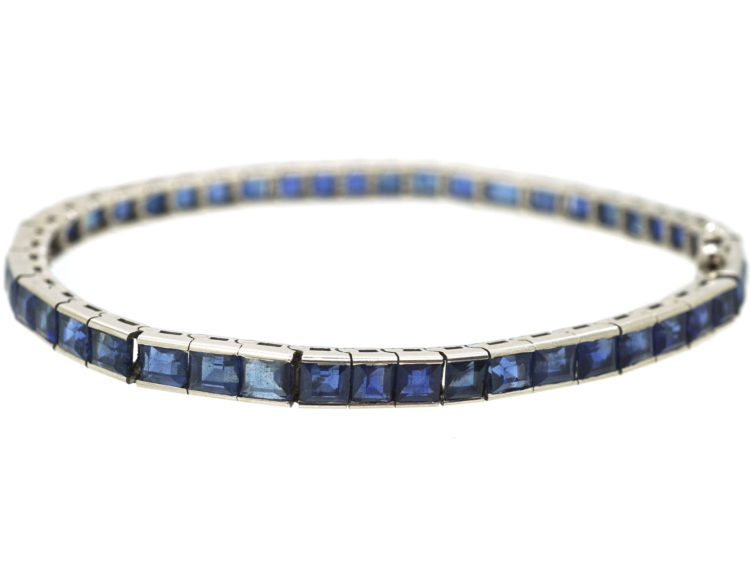 French Art Deco 18ct White Gold, Sapphire Line Bracelet