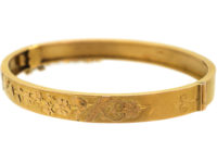 Victorian 9ct Two Colour Gold Bangle with Flower Motif