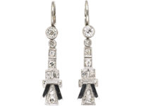 Art Deco 18ct White Gold & Diamond Drop Earrings