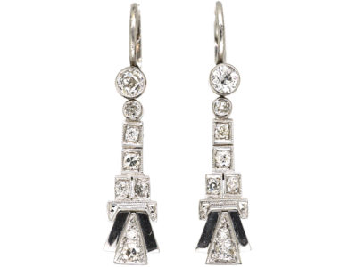 Art Deco 18ct White Gold & Diamond Drop Earrings Art Deco 18ct White Gold & Diamond Drop Earrings