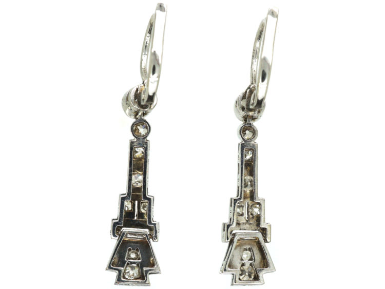 Art Deco 18ct White Gold & Diamond Drop Earrings