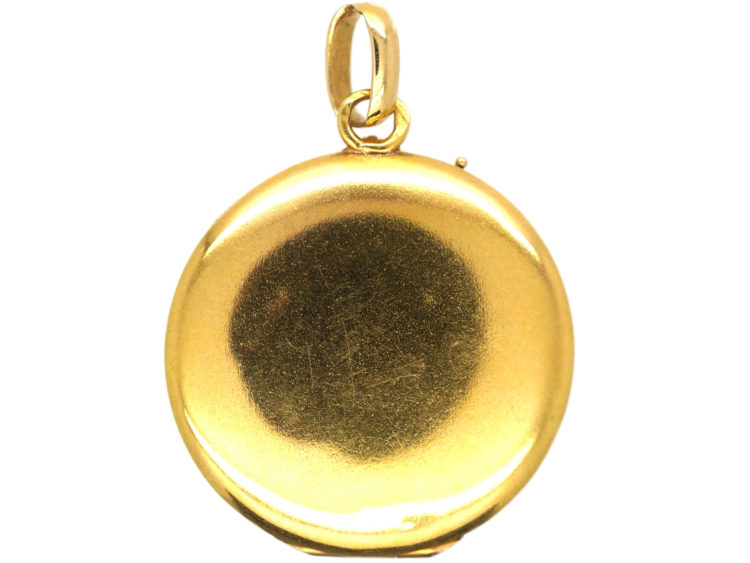 French 18ct Gold Round Locket with Bow & Drops Motif