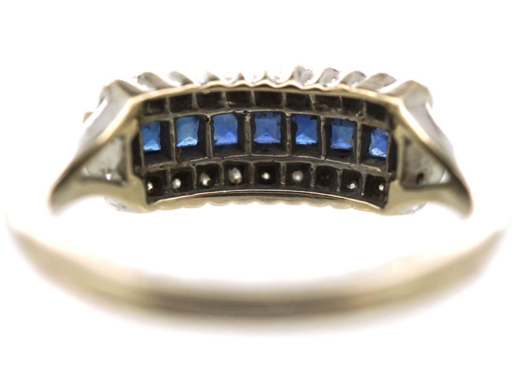 18ct White Gold, Sapphire & Diamond Three Row Ring