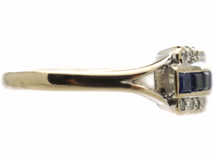 18ct White Gold, Sapphire & Diamond Three Row Ring
