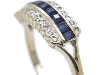18ct White Gold, Sapphire & Diamond Three Row Ring