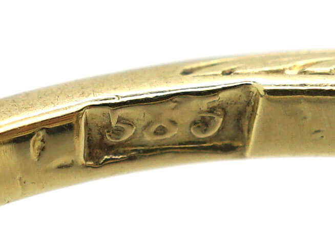 Art Deco 14ct Gold & Platinum & Diamond Three Stone Diamond Ring with Rose Diamond Detail