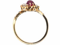 Edwardian 18ct Gold Cabochon Ruby & Diamond Crossover Ring