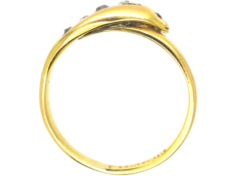 Victorian 18ct Gold Snake Ring set with Diamonds with Ruby Eyes