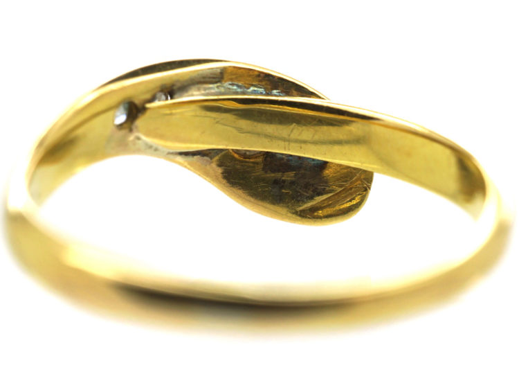 Victorian 18ct Gold Snake Ring set with Diamonds with Ruby Eyes