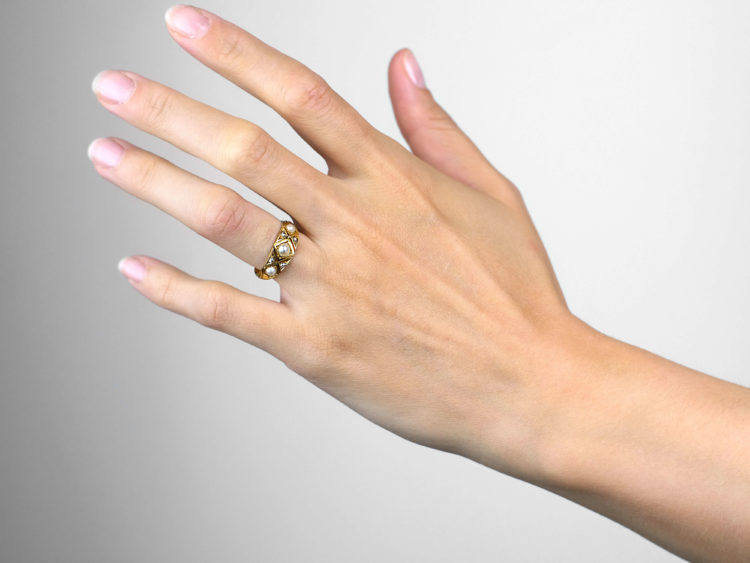 Victorian 18ct Gold Natural Split Pearl & Rose Diamond Ring