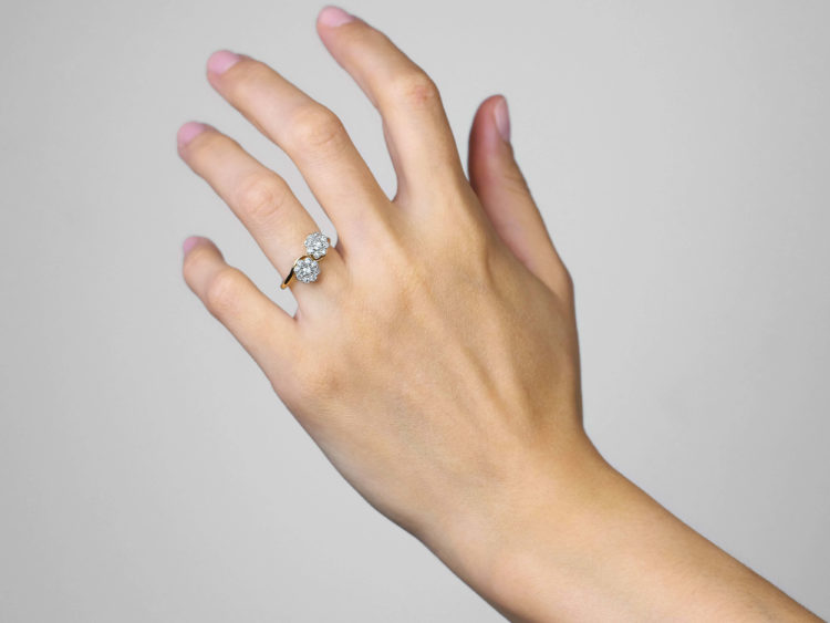 Edwardian 18ct Gold & Platinum Double Diamond Cluster Ring