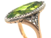 French Belle Epoque 18ct Gold, Peridot & Rose Diamond Marquise Ring