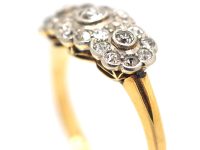 Edwardian 18ct Gold, Platinum & Diamond Triple Cluster Ring