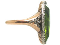 French Belle Epoque 18ct Gold, Peridot & Rose Diamond Marquise Ring