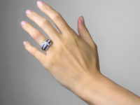 French Platinum, French Cut Sapphires & Diamond Bombé Ring