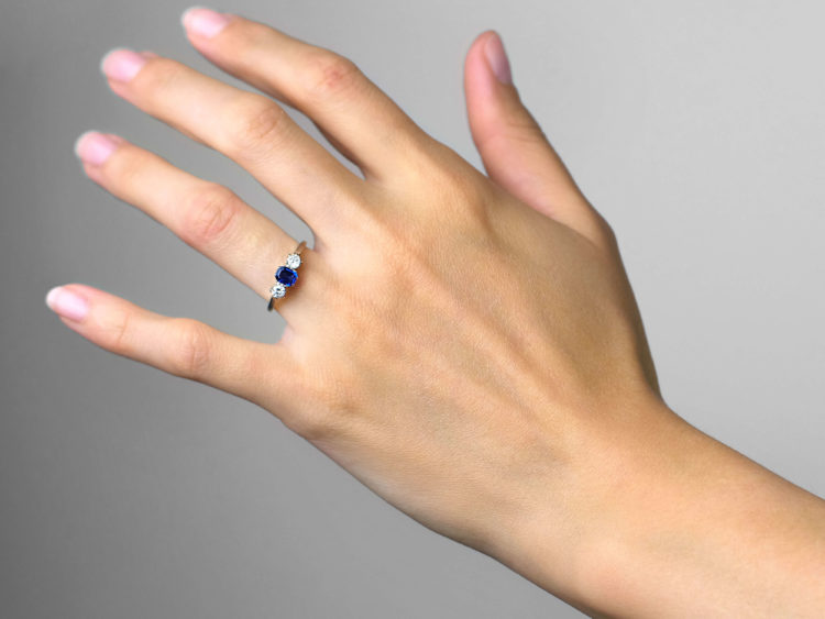 Edwardian 18ct Gold & Platinum, Three Stone Sapphire & Diamond Ring