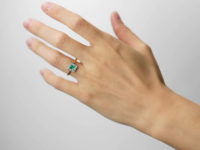 Art Deco 18ct Gold & Platinum, Emerald & Diamond Rectangular Shaped Ring
