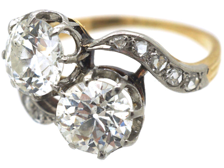 Edwardian 18ct Gold & Platinum, Two Stone Diamond Twist Ring