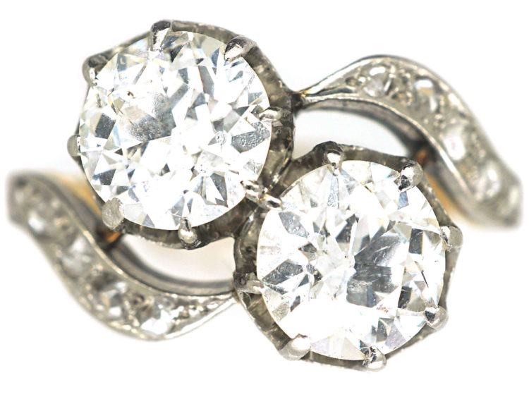 Edwardian 18ct Gold & Platinum, Two Stone Diamond Twist Ring
