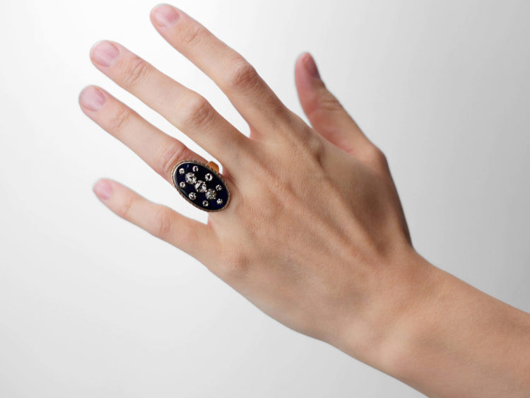 Georgian 9ct Gold Rose Diamond & Blue Glass Firmament Ring
