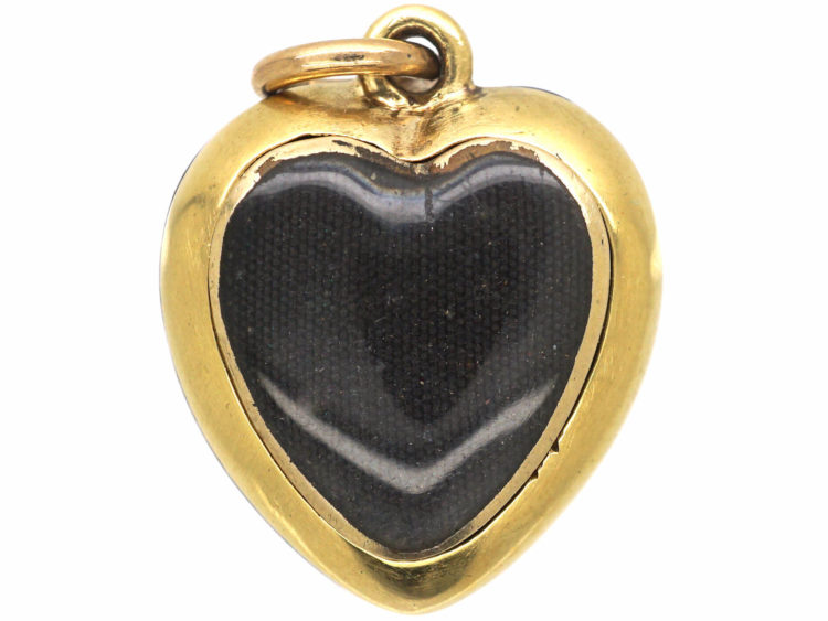 Victorian Blue Enamel & Rose Diamond Forget me Not Heart Pendant with Locket Back