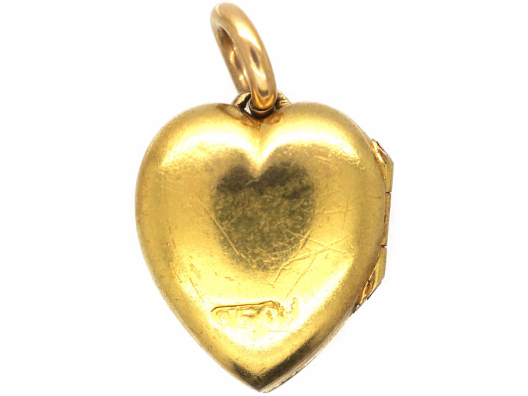Edwardian 15ct Gold Heart Shaped Locket set with Three Diamonds