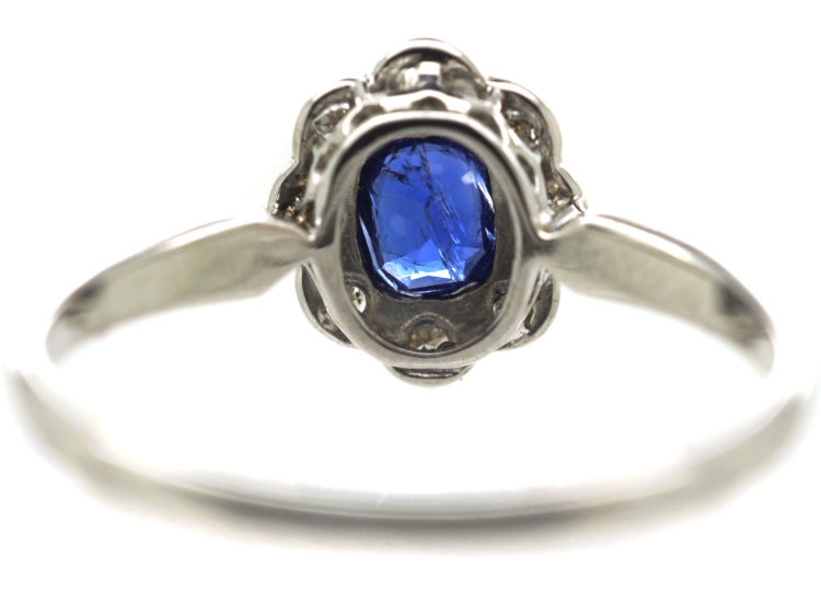 Edwardian 18ct White Gold & Platinum, Sapphire & Diamond Oval Cluster Ring