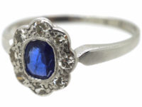 Edwardian 18ct White Gold & Platinum, Sapphire & Diamond Oval Cluster Ring