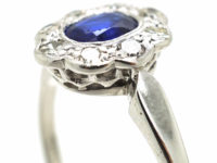 Edwardian 18ct White Gold & Platinum, Sapphire & Diamond Oval Cluster Ring