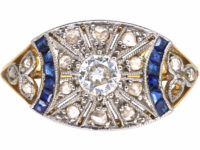 Art Deco 18ct Gold & Platinum, Sapphire & Diamond Geometric Ring