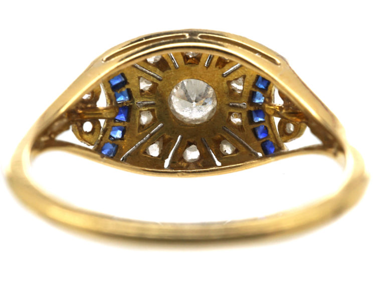 Art Deco 18ct Gold & Platinum, Sapphire & Diamond Geometric Ring