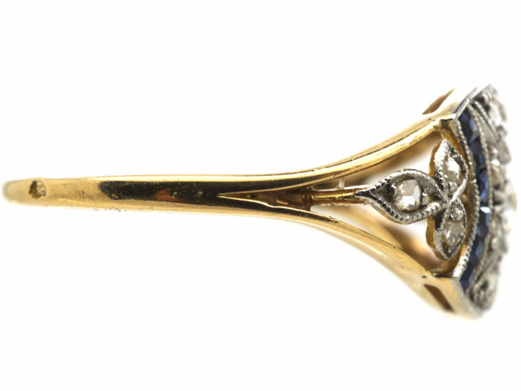 Art Deco 18ct Gold & Platinum, Sapphire & Diamond Geometric Ring