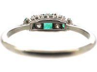 Art Deco Platinum, Three Stone Emerald & Diamond Ring