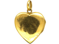 Art Nouveau 18ct Two Colour Gold Heart Shaped Mistletoe Motif Locket set with Three Natural Split Pearls