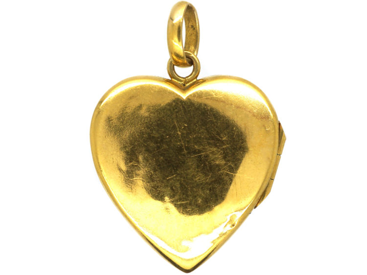 Art Nouveau 18ct Two Colour Gold Heart Shaped Mistletoe Motif Locket set with Three Natural Split Pearls