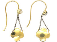 Edwardian 15ct Gold & Platinum, Natural Split Pearl & Diamond Drop Earrings