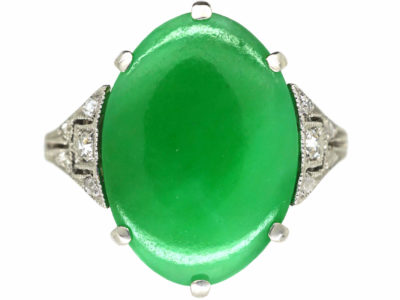 Art Deco 18ct White Gold, Jade & Diamond Ring