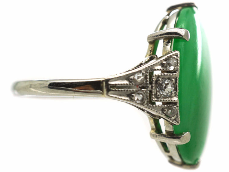 Art Deco 18ct White Gold, Jade & Diamond Ring