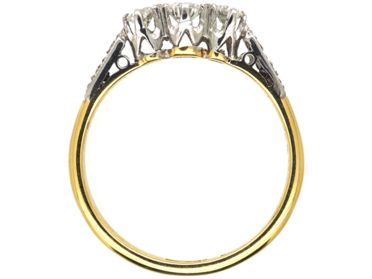 18ct Gold & Platinum, Three Stone Diamond Ring with Diamond Set Shoulders
