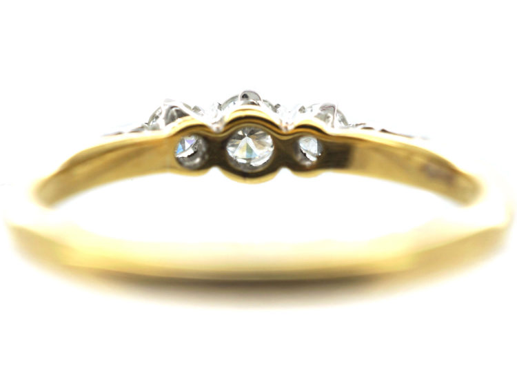 18ct Gold & Platinum, Three Stone Diamond Ring with Diamond Set Shoulders