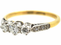 18ct Gold & Platinum, Three Stone Diamond Ring with Diamond Set Shoulders