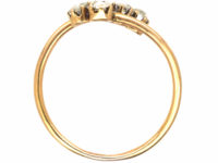 Edwardian 14ct Gold Double Clover Crossover Ring set with Diamonds