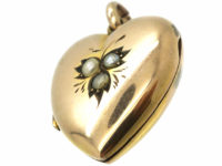 Edwardian Heart Shaped 9ct Back & Front Locket set with Three Natural Split Pearls