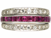 Art Deco 18ct White Gold, Sapphire Diamond & Ruby Flip Over Ring