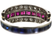 Art Deco 18ct White Gold, Sapphire Diamond & Ruby Flip Over Ring
