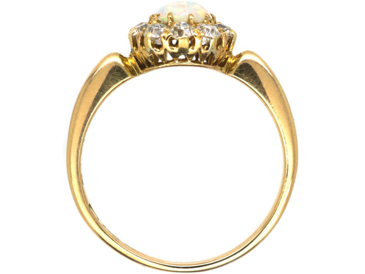 Edwardian 18ct Gold Opal & Diamond Cluster Ring